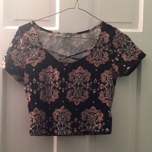 Black Kaleidoscope Cross Strap Crop Top